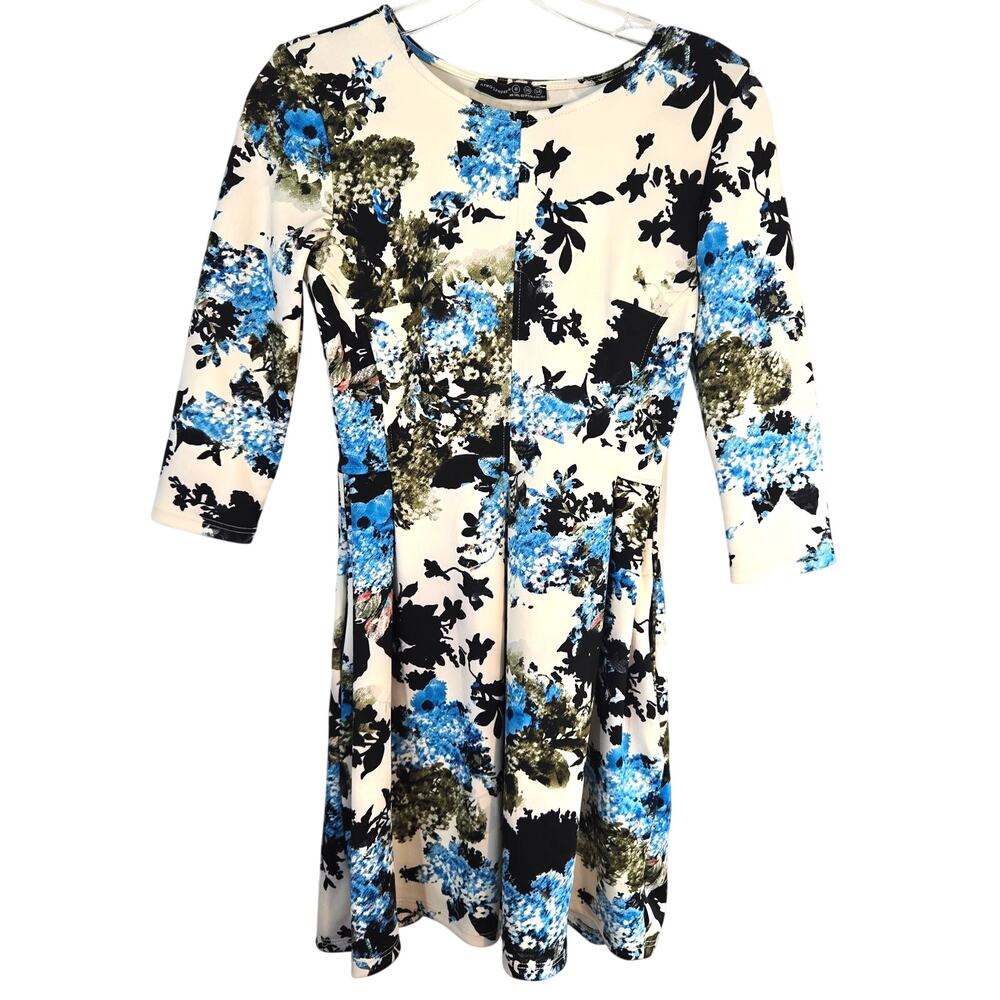 Atmosphere Women's Dress 8 Size Blue Print Floral Sleeves Misses Medium M